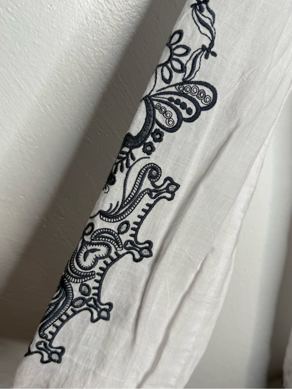 Monoreno Embroidered Linen Tunic Dress White Navy Boho Western Medium - Picture 5 of 12